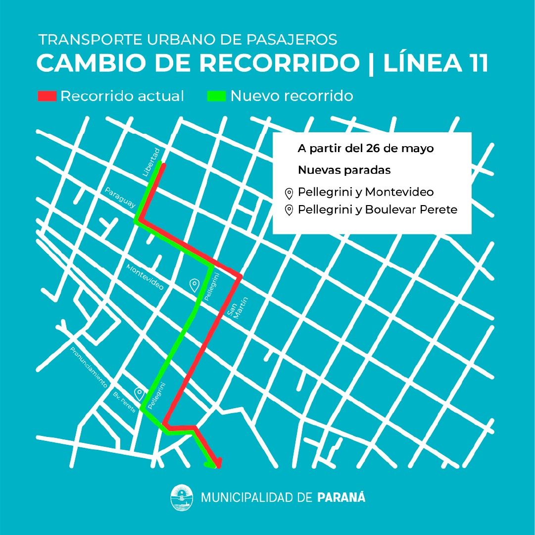 Cambio de recorrido de la Línea 11 Paraná hacia el Mundo Cambio de recorrido de la Línea 11 Paraná hacia el Mundo